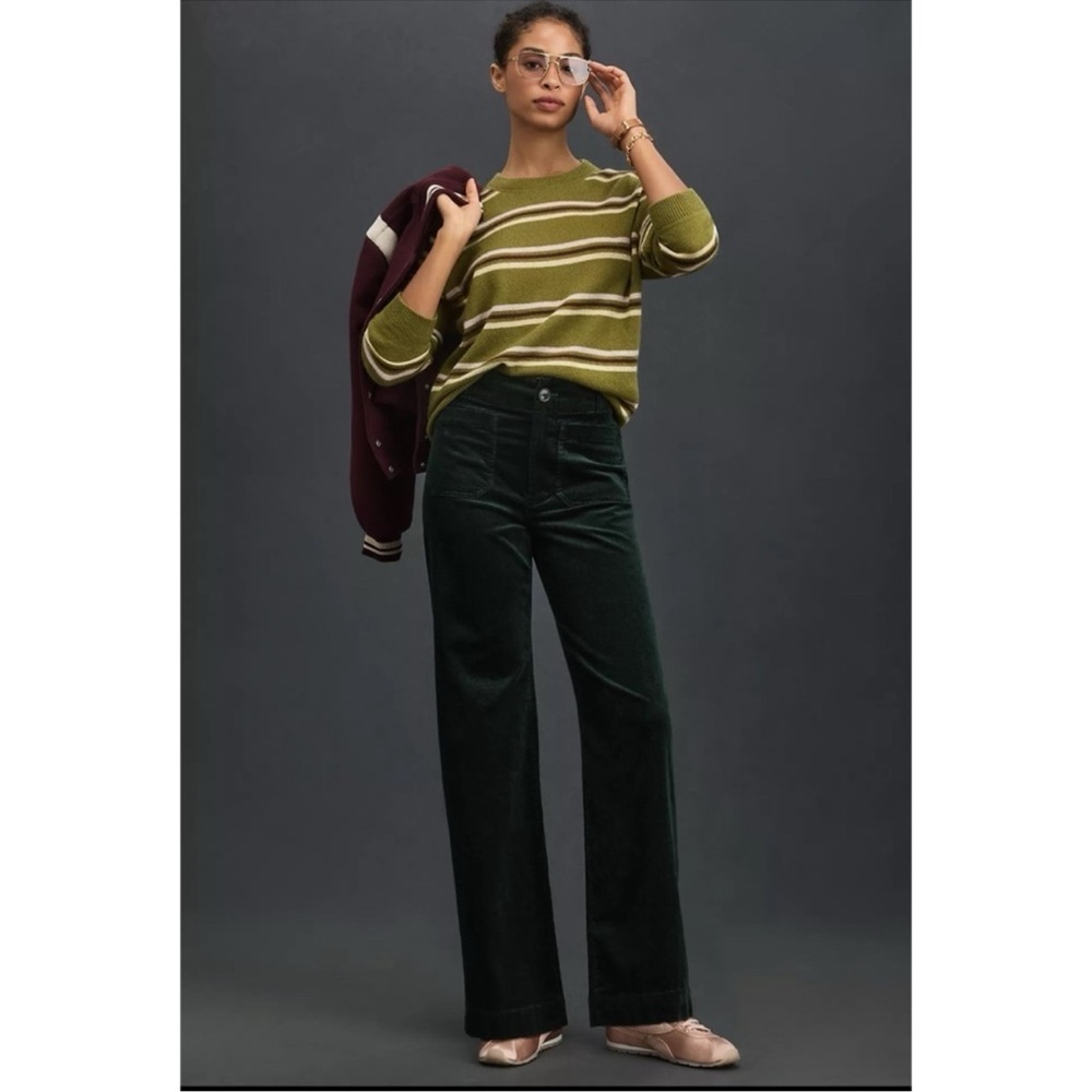 New Anthropologie The Colette Cord Full-Length Wide-Leg Pants Green 24 - Picture 11 of 11